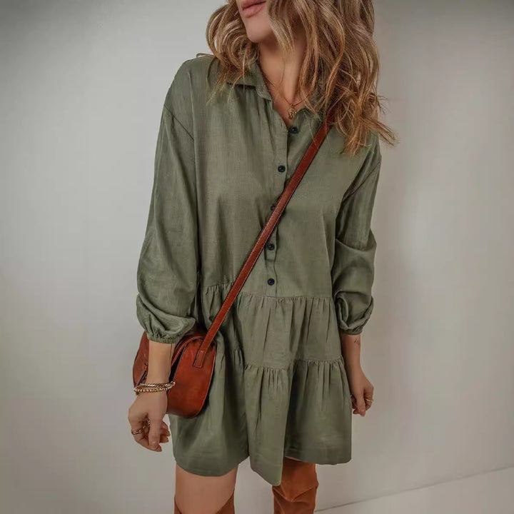 Solid Color Fashion Long Sleeve Stitching Dress Women-Lady Dresses-Zishirts