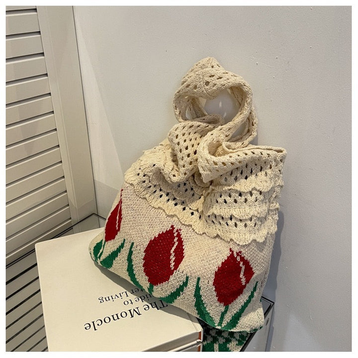 Flower Tulip Vintage Knitted Shoulder Bag-Women's Bags-Zishirts