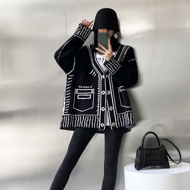 Graffiti Sweater Cardigan For Women V-neck Knitted Jacket-Women's Outerwear 2023-Zishirts