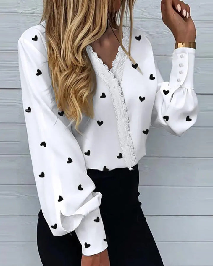 Women's Fashionable Printed Lace Casual Shirt-Blouses & Shirts-Zishirts