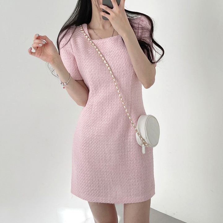 Classic Style Square Collar Short Sleeve Waist Slimming Square Collar Dress Women-Lady Dresses-Zishirts