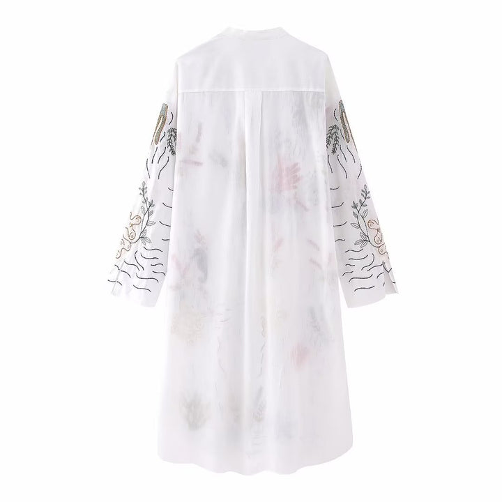 Women's Loose Casual Embroidered Long Shirt Dress-Lady Dresses-Zishirts