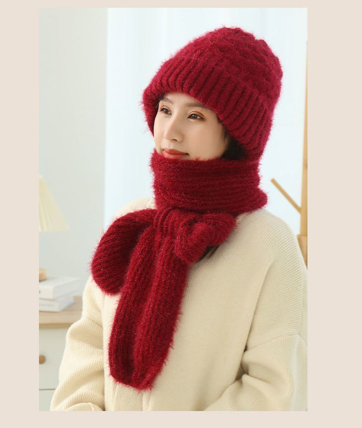 Women's Fleece-lined Scarf And Hat Winter Warm Knitted Hat Scarf-Women's Outerwear 2023-Zishirts