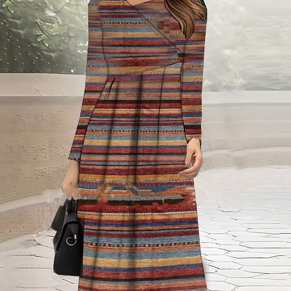 Women's Clothing Diagonal Collar Stitching Printing Diagonal Collar Long Dress-Women's Outerwear 2023-Zishirts