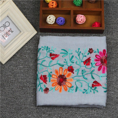 Ethnic Style Embroidered Floral Scarf Shawl Sunscreen Silk Female-Scarves & Wraps-Zishirts