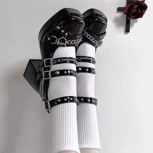 Fashionable Chunky Heel Jk Big Head Chain Rivets Pumps-Womens Footwear-Zishirts
