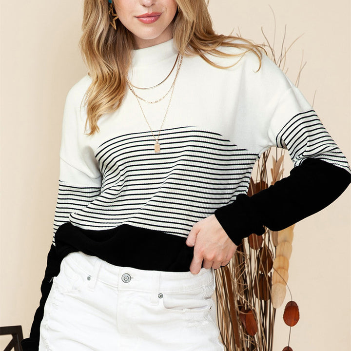 Women's Casual All-matching Striped Contrast Color Sweater-Sweaters-Zishirts