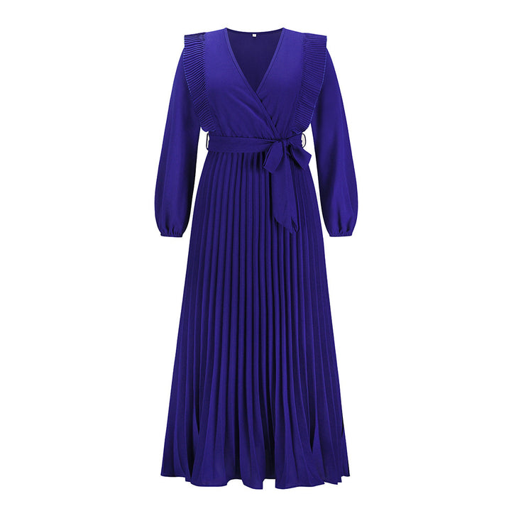 V-neck Swing Pleated Dress-Womens 2024 March-Zishirts