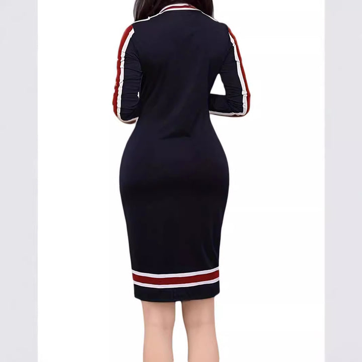 European And American Long Sleeve Zipper Casual Dress Women-Lady Dresses-Zishirts