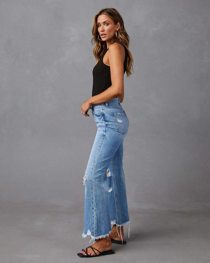 European And American Water Washed Hole High Waist Trousers Wide Leg Pants Jeans-Women's Outerwear 2023-Zishirts