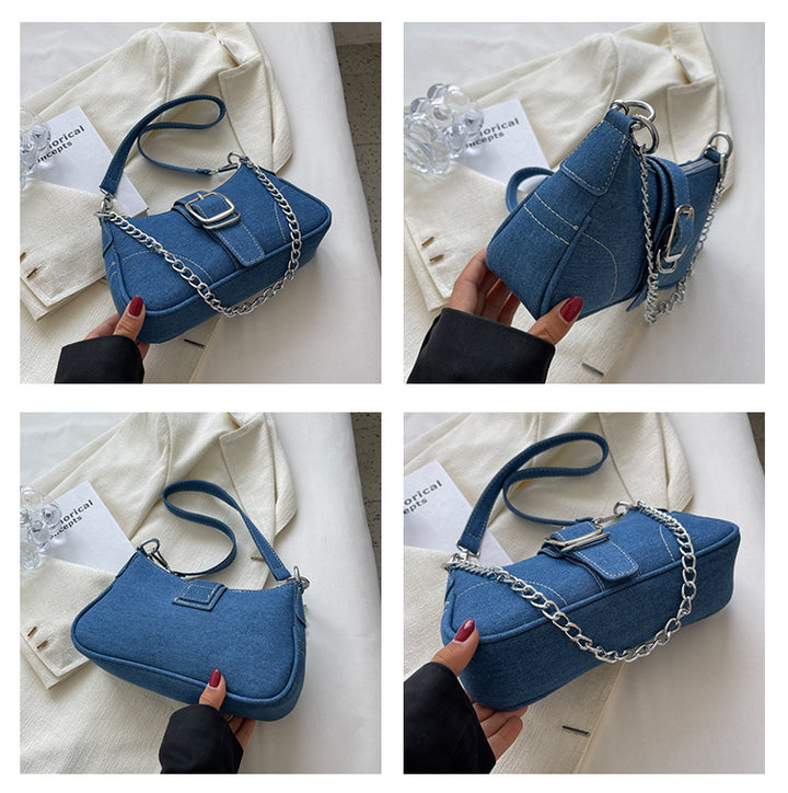 Denim Shoulder Bags Women's Fashion Chains Handbag Crossbody Bags Small Square Armpit Bag-Women's Bags-Zishirts