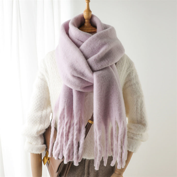 Solid Color Versatile Winter Warm Extended Tassel Scarf-Scarves & Wraps-Zishirts