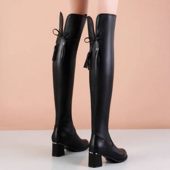 Rubber High-heeled Thigh Boot Fashion Boots Round Toe Winter-Womens Footwear-Zishirts