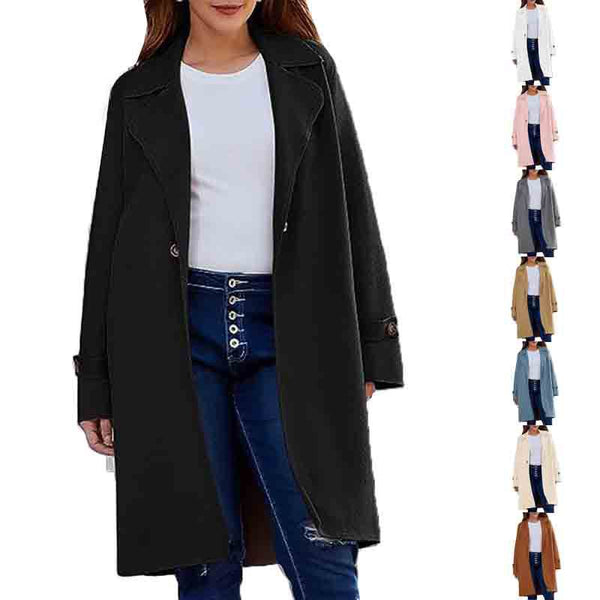 Long Sleeve Lapel Button Baggy Coat Women-Jackets-Zishirts