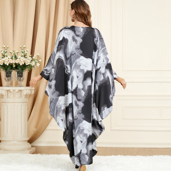 Women's Contrast Color Batwing Sleeve Loose Plus Size Dress-Lady Dresses-Zishirts