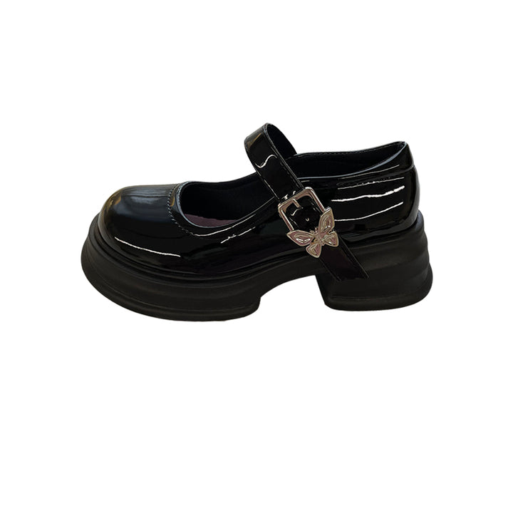 Round Toe Black Versatile Small Leather Shoes For Women-Womens Footwear-Zishirts