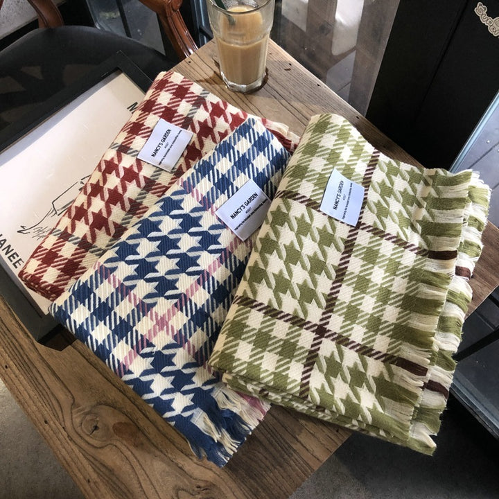 Thousand-bird Check Long Knit Scarf-Scarves & Wraps-Zishirts