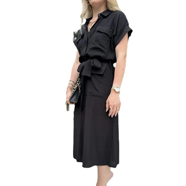 Fashion Belt Shirt Dress For Women-Lady Dresses-Zishirts