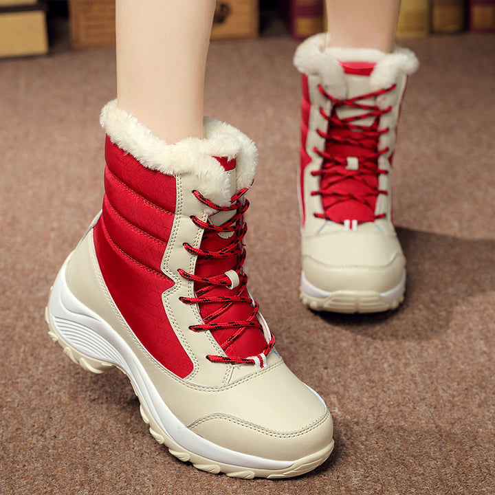 Snow Boots Female High To Help Waterproof Ladies Cotton Shoes Boots Plus Velvet Shoes-Womens Footwear-Zishirts