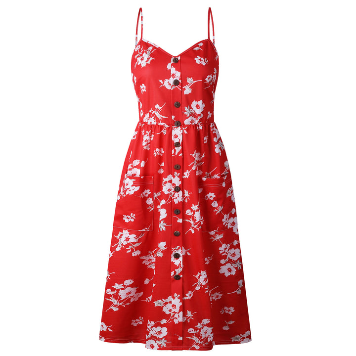 Women's Fashion Suspenders Floral Dress-Lady Dresses-Zishirts