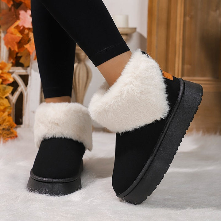 Winter Plush Snow Boots Fashion Round Toe Flat Thickened Suede Cotton Shoes For Women Casual Warm Short Boot-Womens Footwear-Zishirts