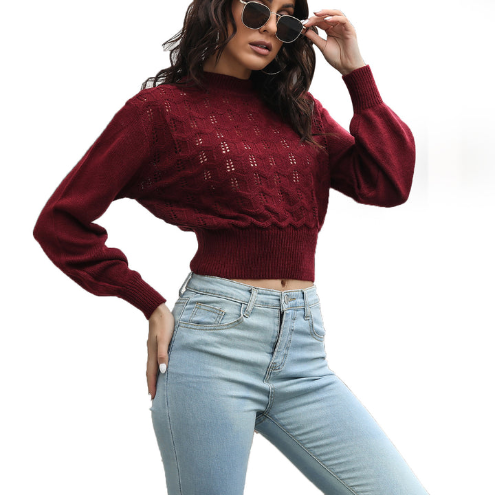 Independent Station Cute Sleeve Hollow Knitted Midriff-baring Sweater-Sweaters-Zishirts