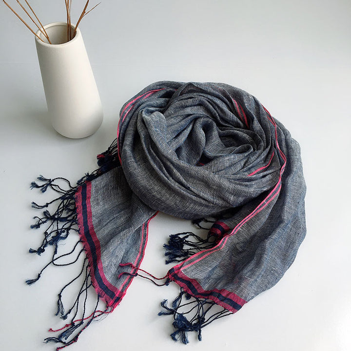 Pure Linen Hemp Gray Men's And Women's All-match Oversized Scarf-Scarves & Wraps-Zishirts