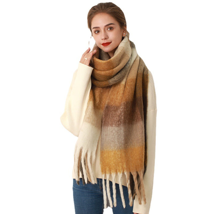 AC Grid Thickened New Mohair Cashmere Scarves For Women-Scarves & Wraps-Zishirts