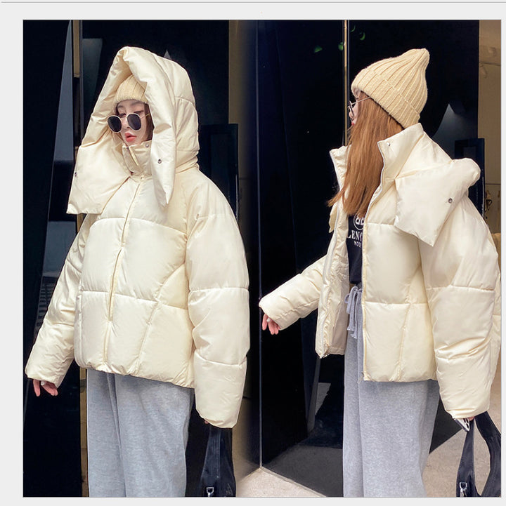 Puffy Hooded Bread Short Cotton-padded Jacket For Women Thick Loose-Women's Outerwear 2023-Zishirts