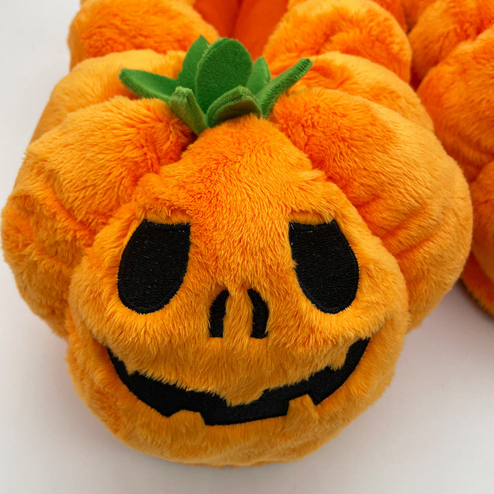 Women's Home Bedroom Halloween Pumpkin Plush Slippers-Womens Footwear-Zishirts