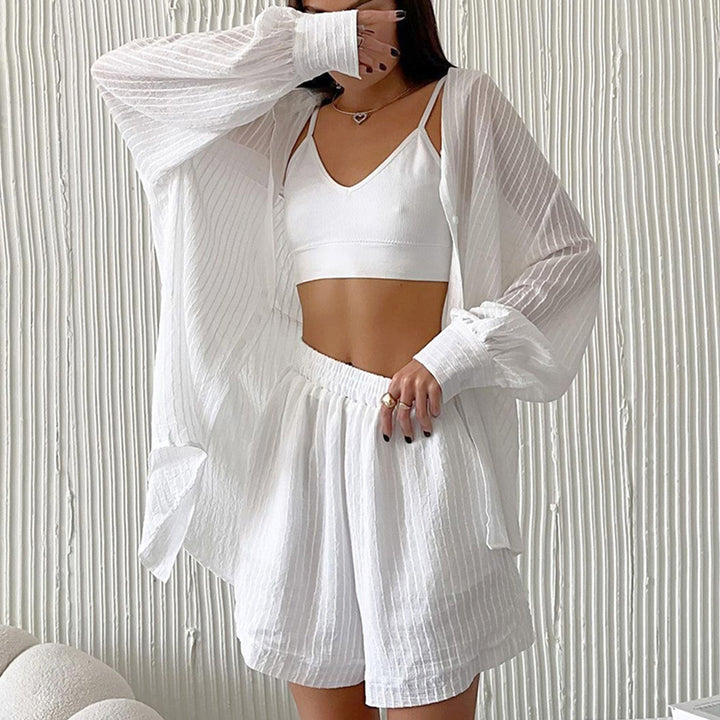 Women's Fashion Casual Long Sleeve Cardigan Shorts Suit-Suits & Sets-Zishirts