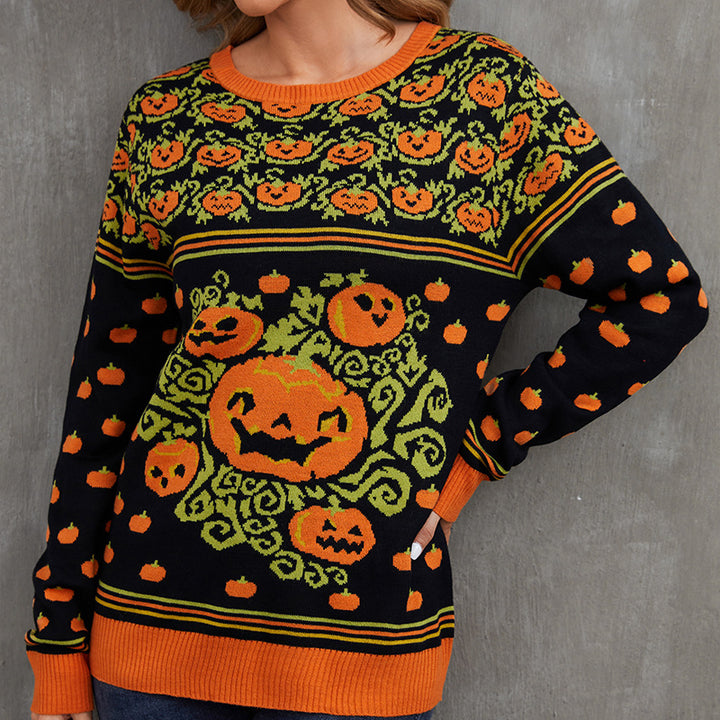 Sweater Women's Halloween Cozy Cartoon Jacquard Sweater-Sweaters-Zishirts