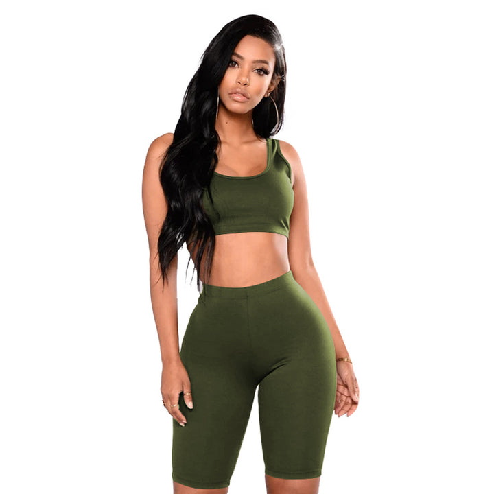 Women's Summer Solid Color Sports Sexy Two-piece Set-Suits & Sets-Zishirts