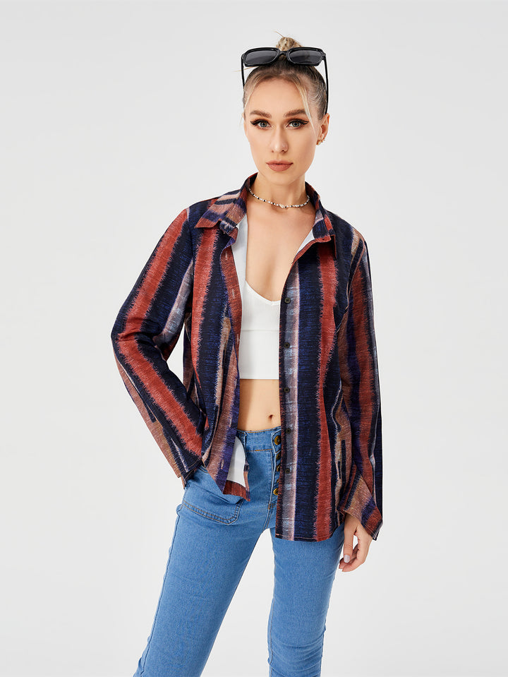 Women's Casual Loose Striped Shirt-Blouses & Shirts-Zishirts