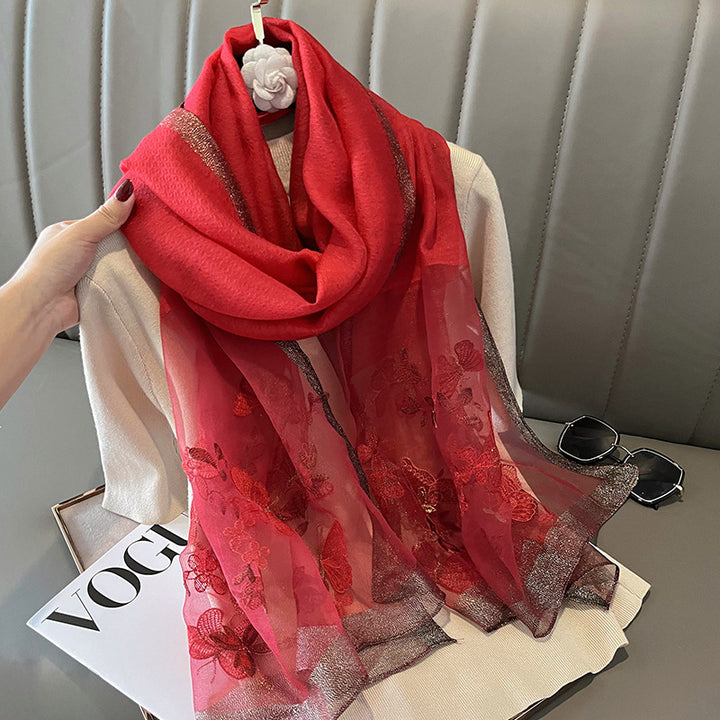 Fashion Embroidered Long Silk Wool Scarf For Women-Scarves & Wraps-Zishirts