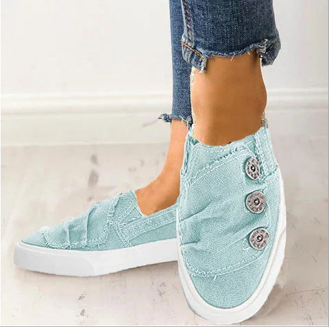 Fashion Canvas Shoes With Button Design Spring Summer Autumn Flats Shoes Outwear-Womens Footwear-Zishirts