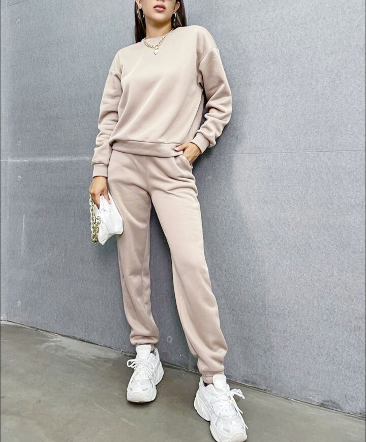 Women's Solid Color Long Sleeve Crew Neck Casual Fashion Sports Sweater Suit-Womens 2024 March-Zishirts