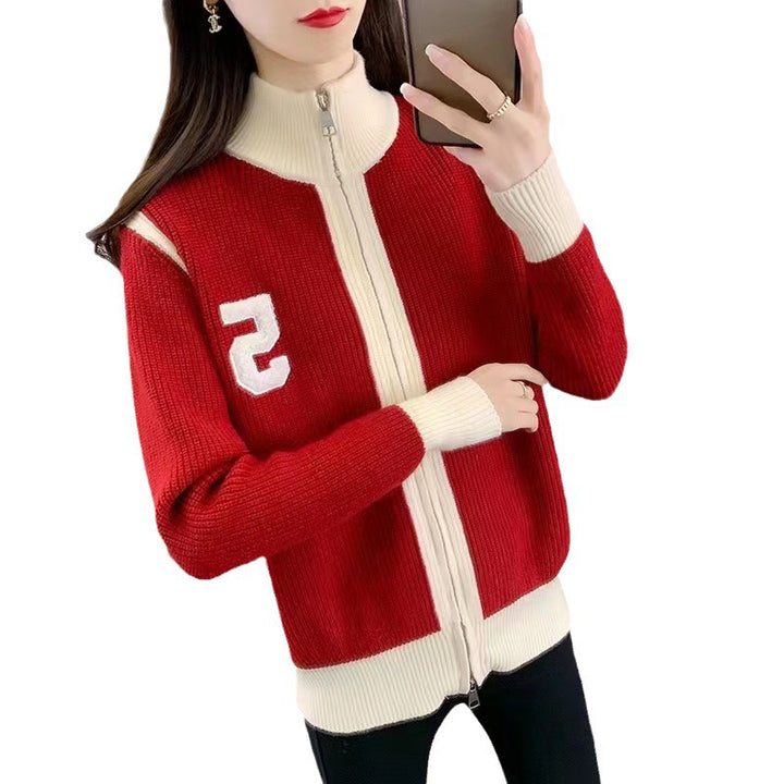 New Korean Style Loose High Collar Knitwear Sweater Cardigan Women's Zipper Coat-Women's Outerwear 2023-Zishirts