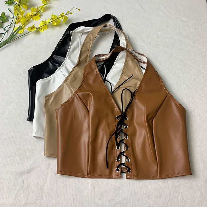 Summer New Design Feeling Hanging Neck Short Outgoing Tank Top-Women's Outerwear 2023-Zishirts