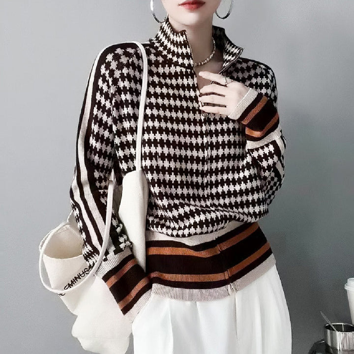 Fashion Plaid Sweater Sweater Coat-Sweaters-Zishirts