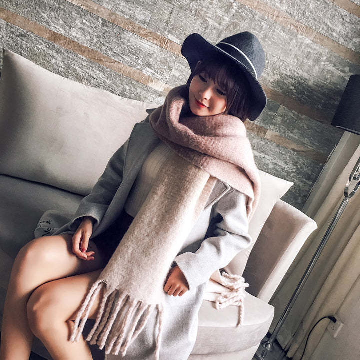 Women's Korean-style Long Scarf Shawl Autumn And Winter New Warm Thickened Tassel-Scarves & Wraps-Zishirts