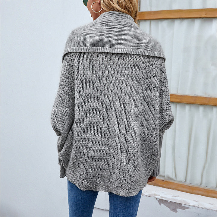 New Loose Knitted Sweater Solid Color Bat Sleeve Large Lapel Cardigan Autumn And Winter Fashion Jacket For Women Clothing-Jackets-Zishirts