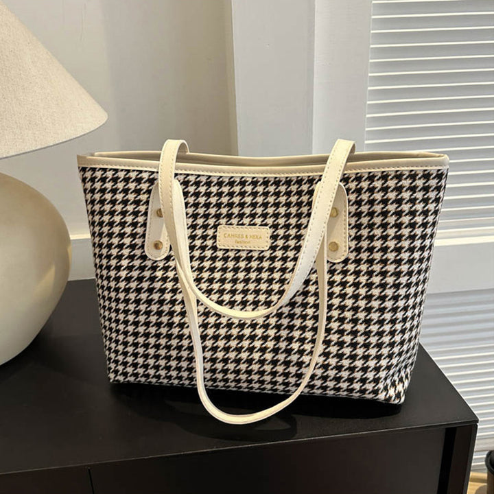 Houndstooth Shoulder Bag Winter Fashion Commuting Handbags WOmen Large Capacity Totes Casual Shopping Bag-Women's Bags-Zishirts