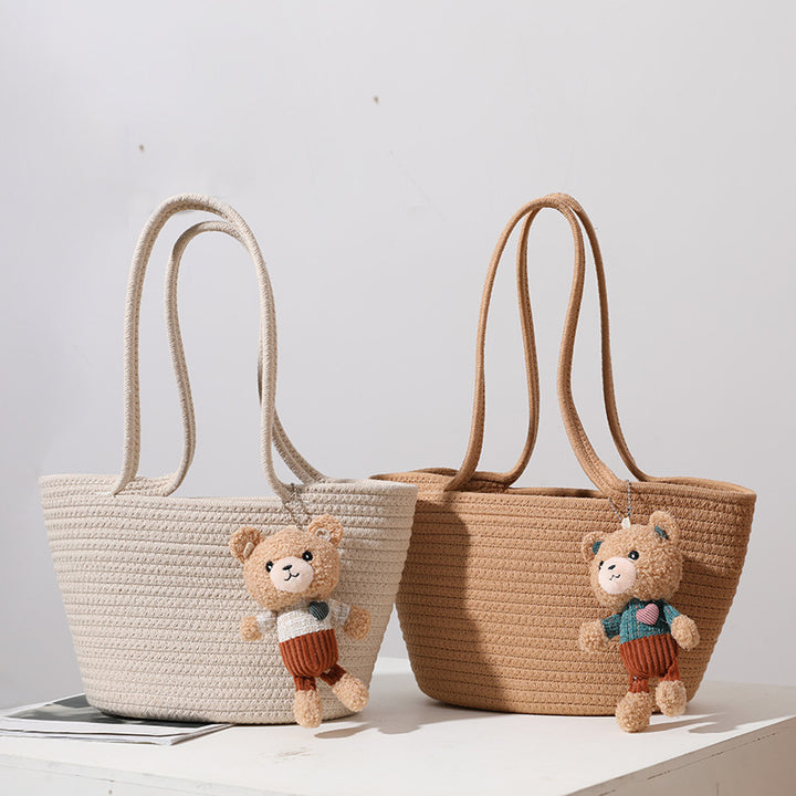 Women's Fashion Casual Cotton Thread Shoulder Straw Bag-Women's Bags-Zishirts