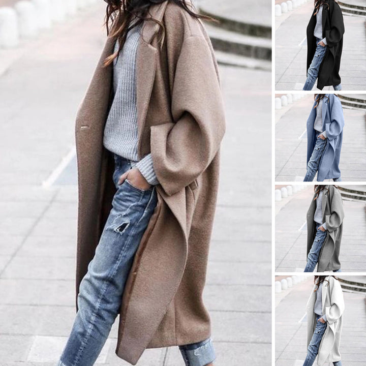 Casual Long Jacket With Pockets Solid Color Single Breasted Lapel Woolen Coat For Women Warm Winter Clothing-Women's Outerwear 2023-Zishirts