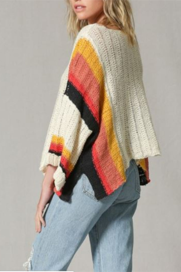 Hollow Out Beach Shirt With Knitted Rainbow-Sweaters-Zishirts