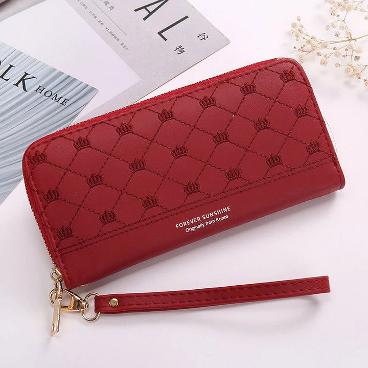 Long Crown Embroidery Thread Single Zip Clutch Wallet Women-Women's Bags-Zishirts