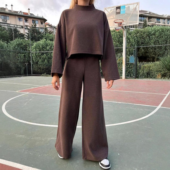 Casual Laid-back Style Knitted Long-sleeved Top Loose Comfortable Trousers Suit-Suits & Sets-Zishirts