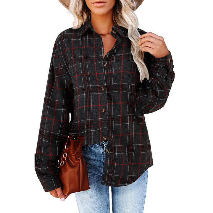 Women's New Casual Loose Boyfriend Plaid Shirt-Blouses & Shirts-Zishirts