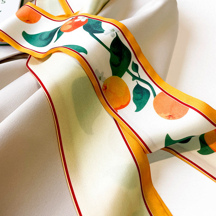 Fruit Pattern Thin Narrow Long Strip Of Silk Scarf Women-Scarves & Wraps-Zishirts